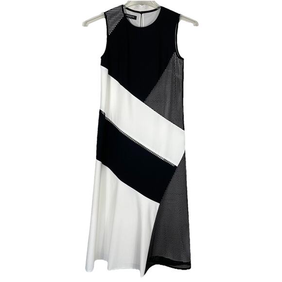 Lafayette 148 New York Midi Dress Size Small Black Nuri Laser-Cut Color-Block - Picture 1 of 9